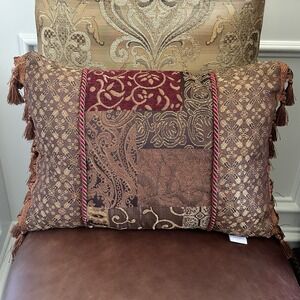 Croscill Home Galleria Throw Lumbar Pillow 20x15 Inch  Brown Gold Red Patchwork